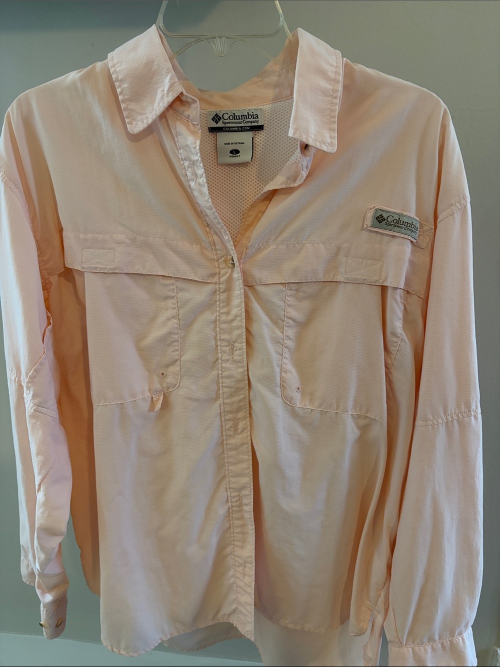 Columbia‎ PFG Bahama II Light Peach Long Sleeve Fishing Shirt Vented Salmon